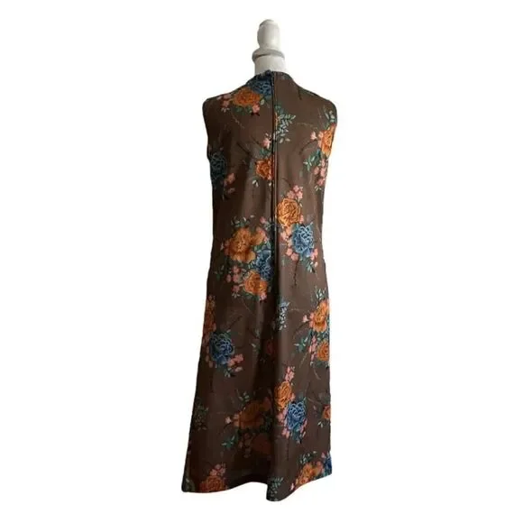 Vintage 1970s Sears Dress Cardigan Taupe Floral 2 Piece Set Maxi US Size 10 - Picture 8 of 16